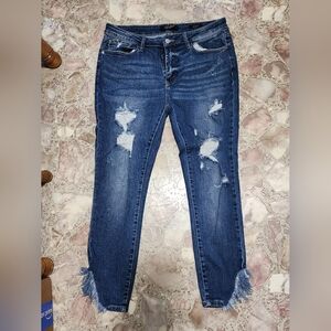 Judy Blue Distressed Dark Blue Skinny Jeans
